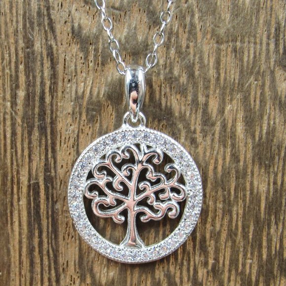 Jewelry - 18 Inch Sterling Silver Cubic Zirconia Tree Of Life Necklace